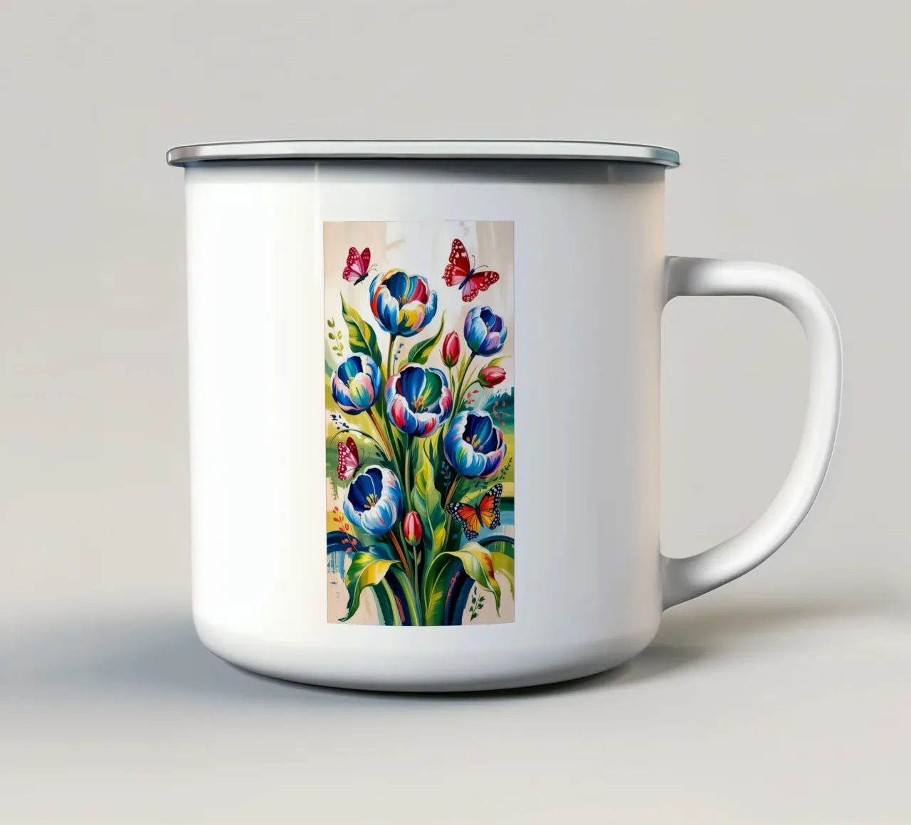 Flower With Butterfly tazza in smalto da Jeff Studio