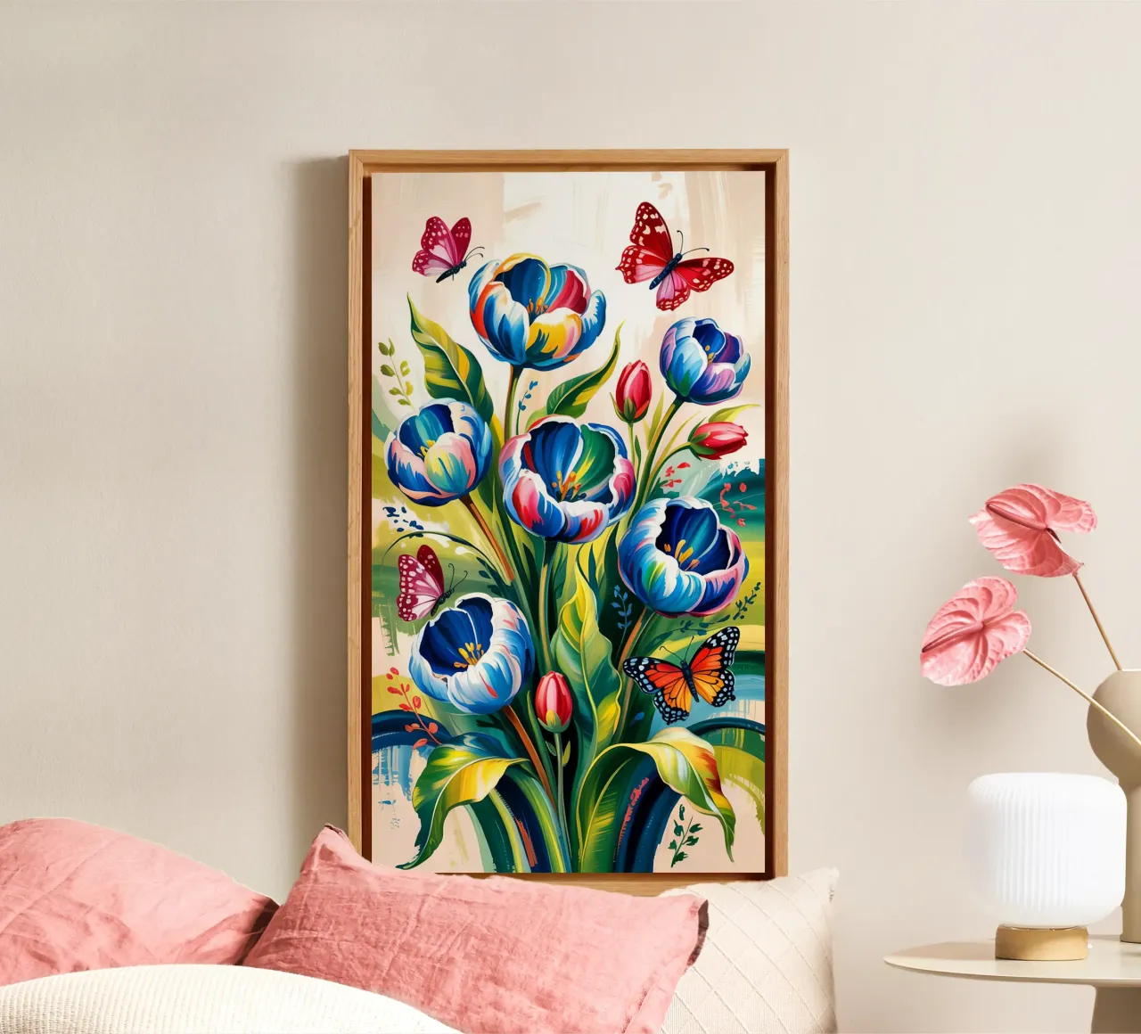 Flower With Butterfly tela con Cornice a cassetta da Jeff Studio