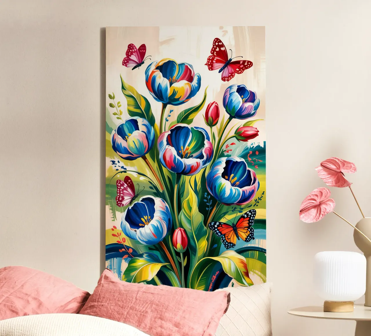 Flower With Butterfly tela con Cornice a cassetta da Jeff Studio