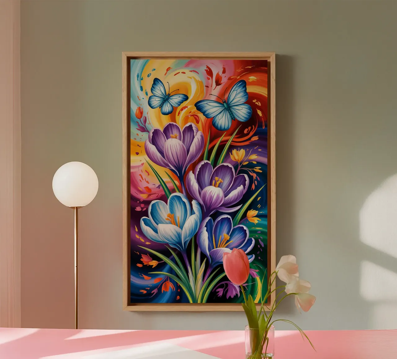 Flower Purple with Butterfly tela con Cornice a cassetta da Jeff Studio