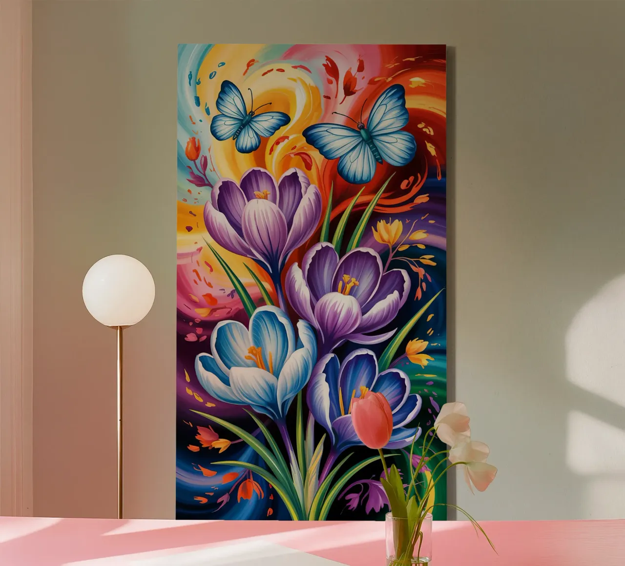 Flower Purple with Butterfly tela con Cornice a cassetta da Jeff Studio