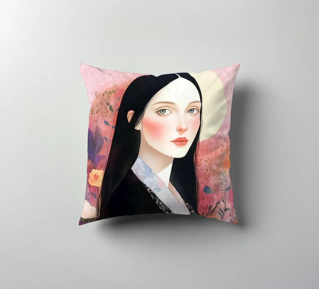 Mona portrait decorative cushion by Justyna Jaszke JBJart