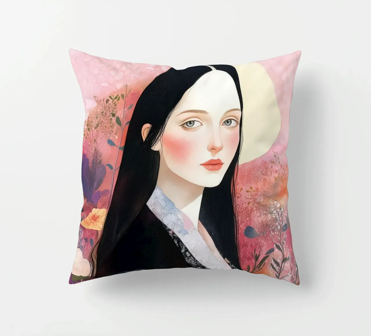 Mona portrait decorative cushion by Justyna Jaszke JBJart