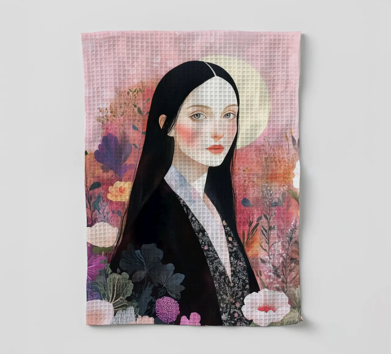 Mona portrait tea towel by Justyna Jaszke JBJart