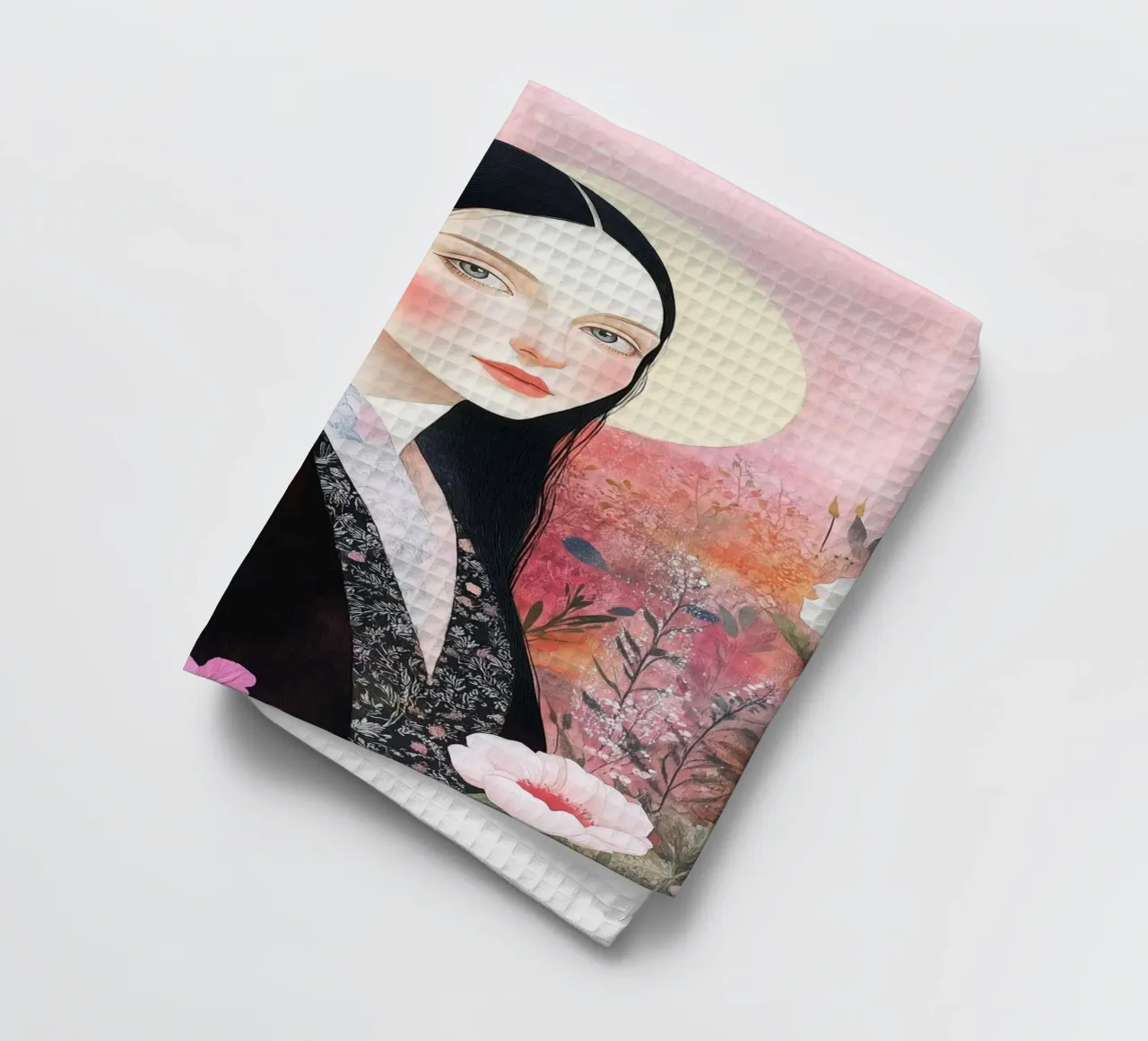 Mona portrait tea towel by Justyna Jaszke JBJart