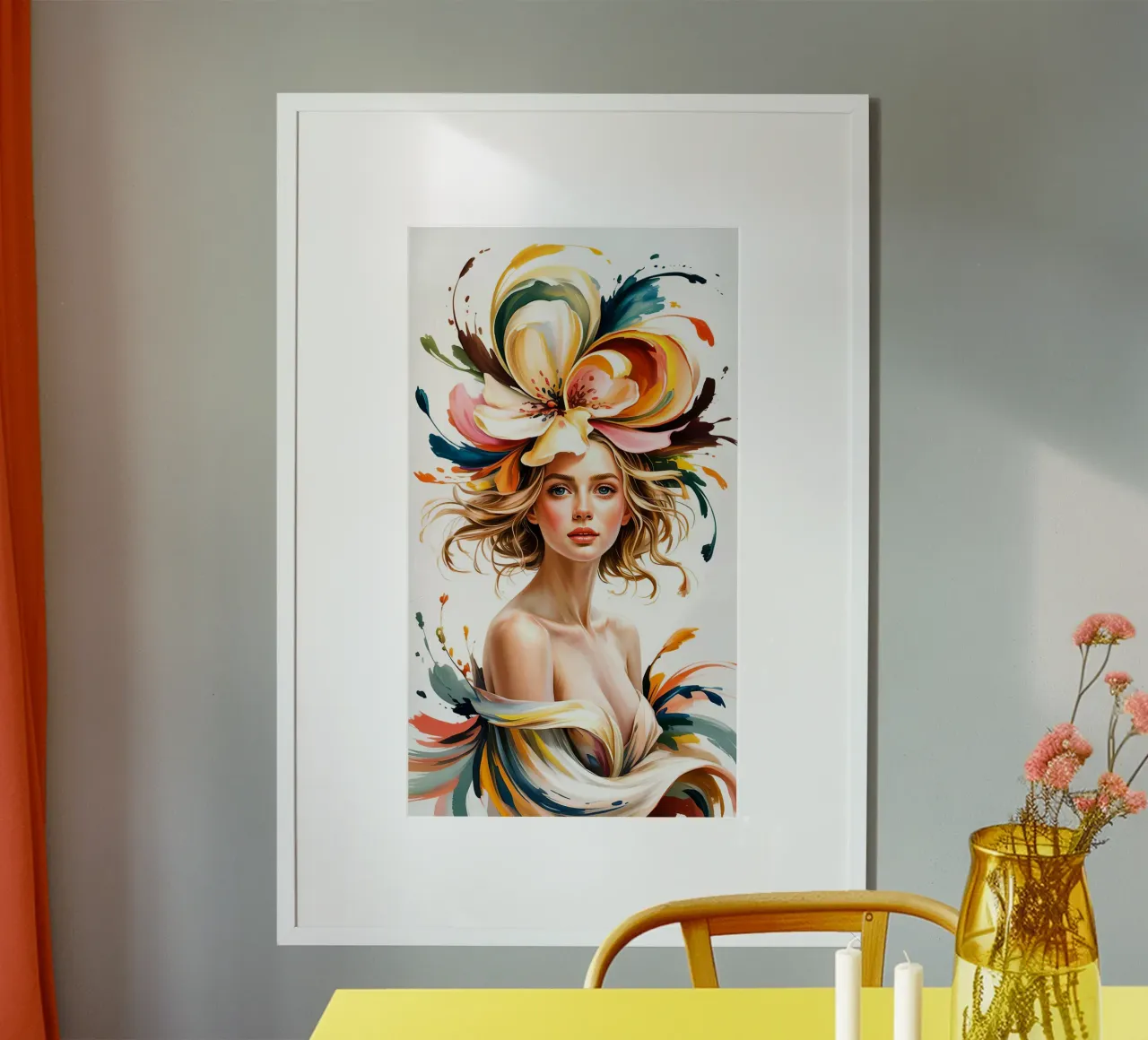 Flower Women Beauty poster con telaio in legno da Jeff Studio