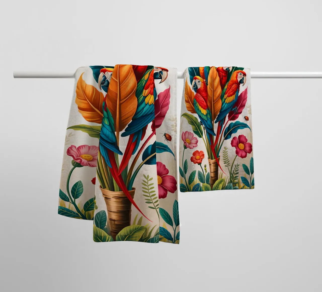 Flower With Parrot asciugamano da bagno da Jeff Studio