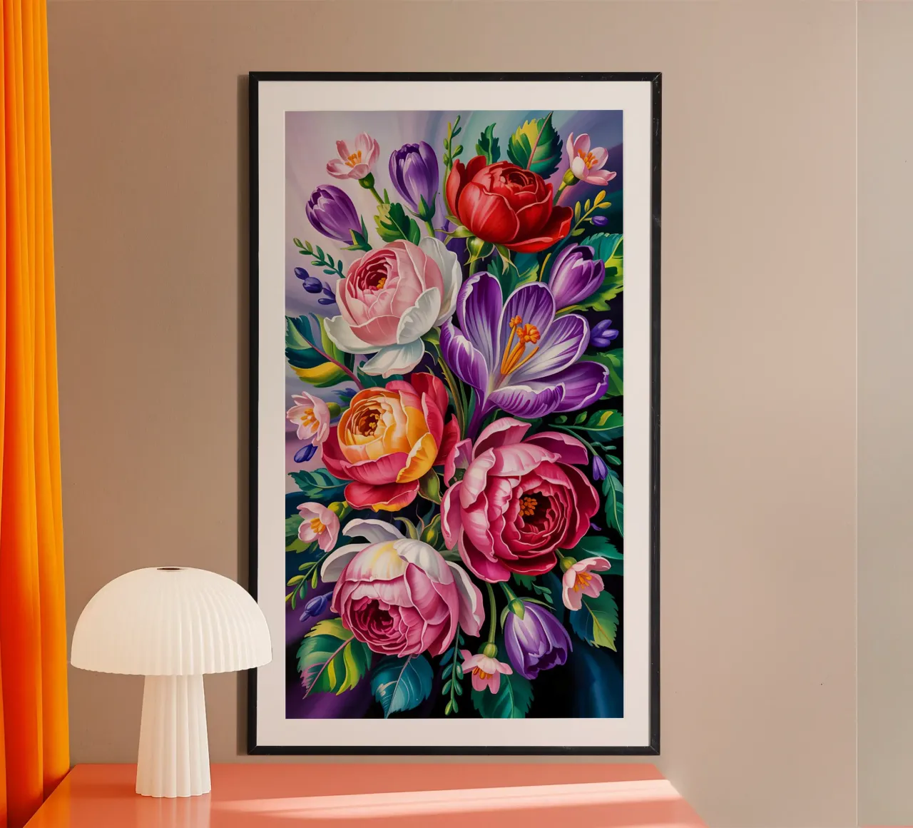 Flower  Painting Colorful poster con telaio in legno da Jeff Studio