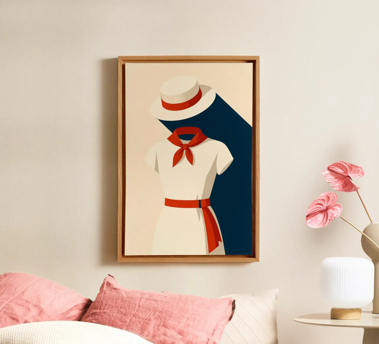 Donna basca - Eleganza femminile in rosso e bianco tela con Cornice a cassetta da JETLAG | affiches voyage