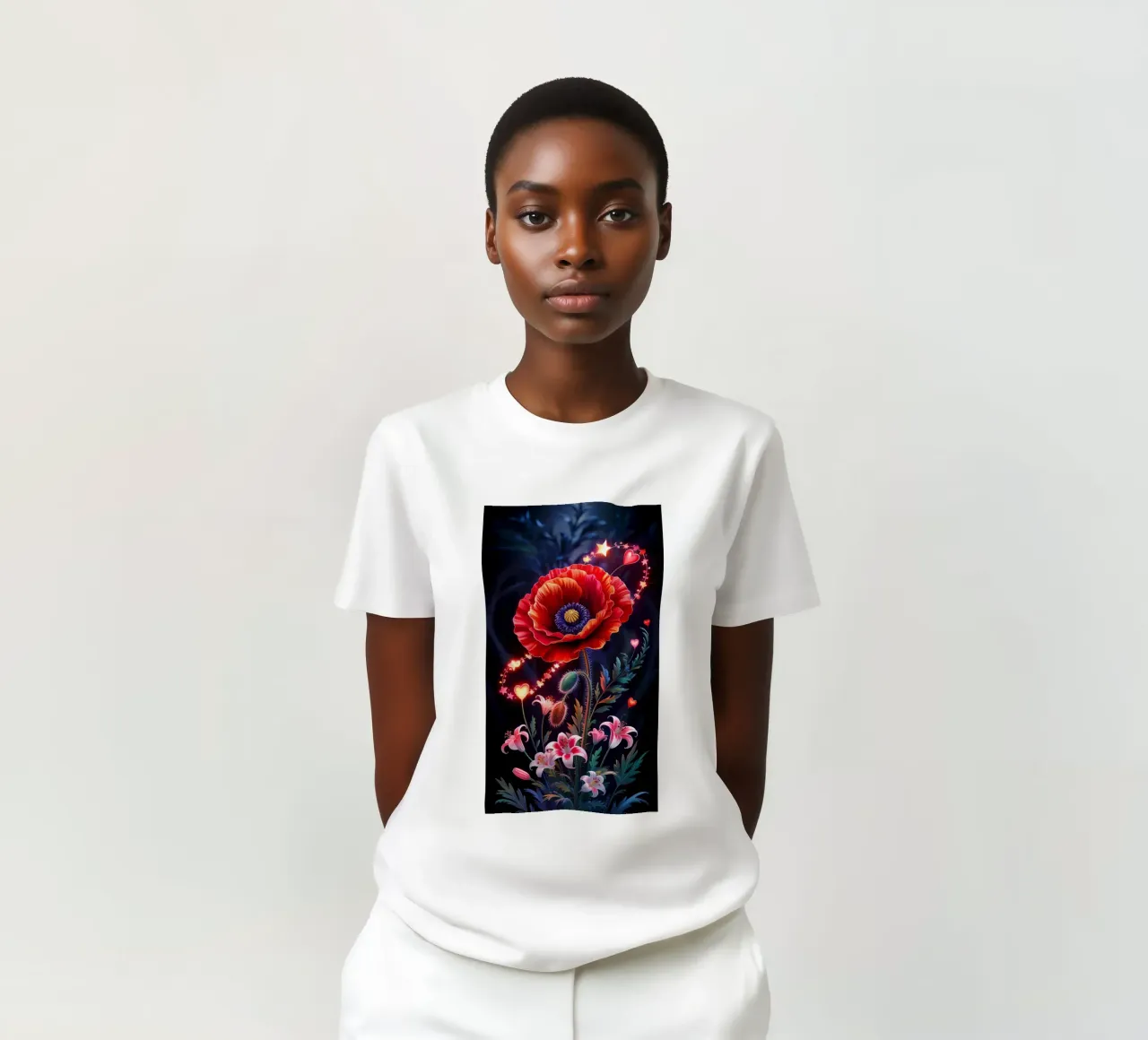 Red Flower Glowing t-shirt by Jeff Studio