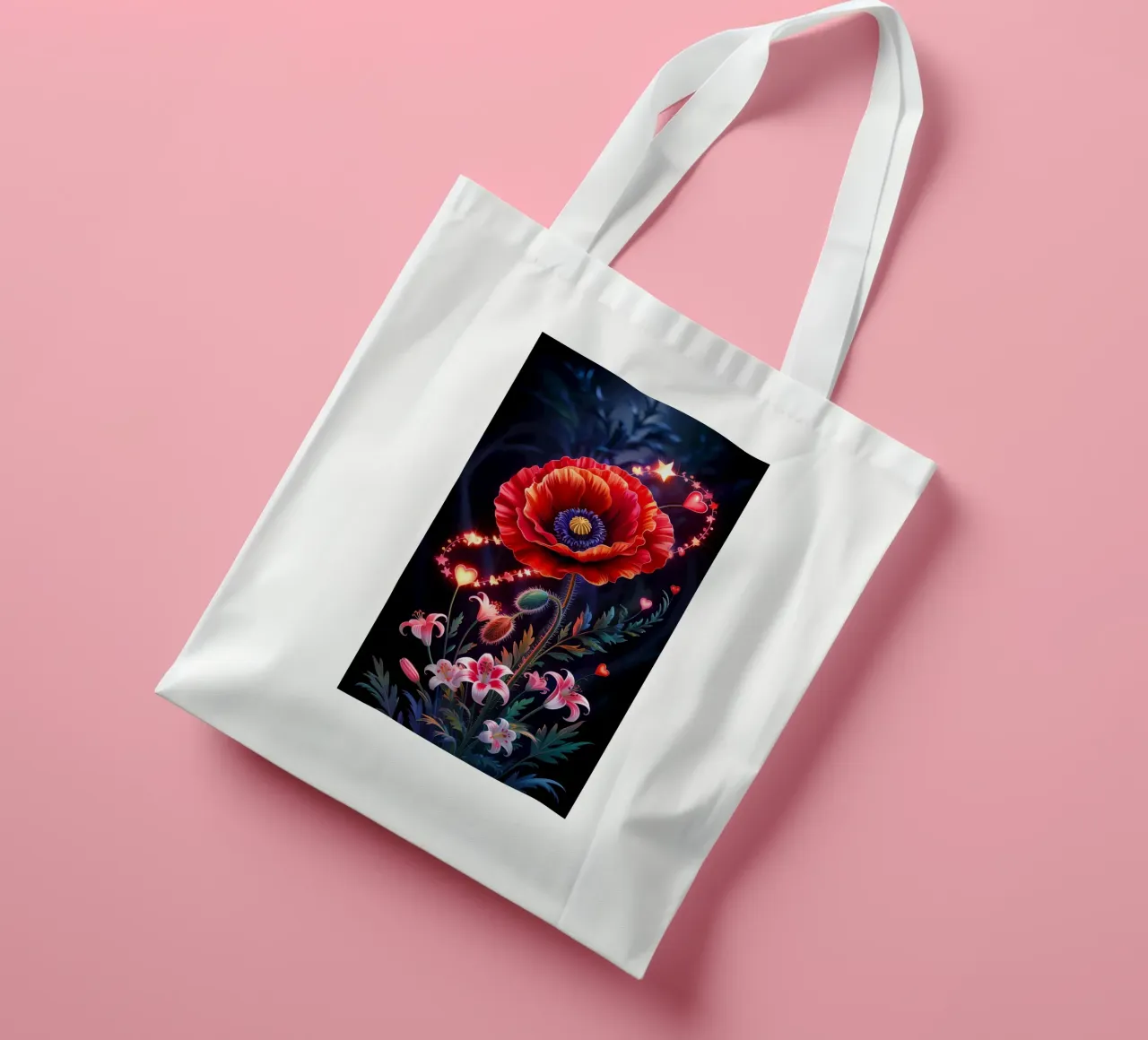 Red Flower Glowing tote bag by Jeff Studio