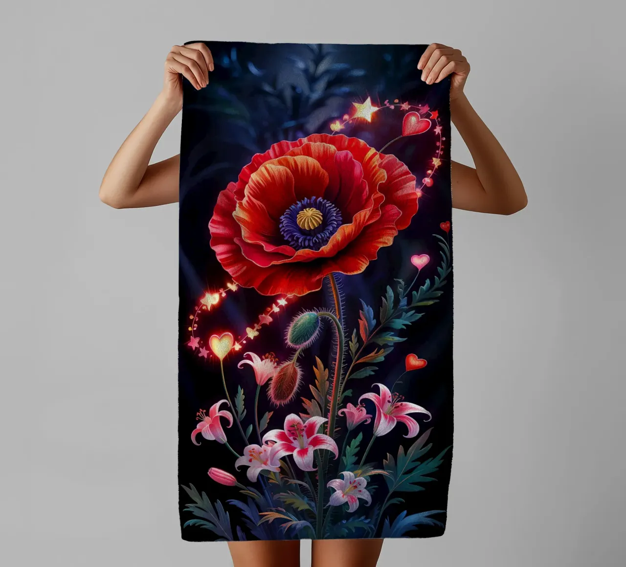 Red Flower Glowing asciugamano da bagno da Jeff Studio