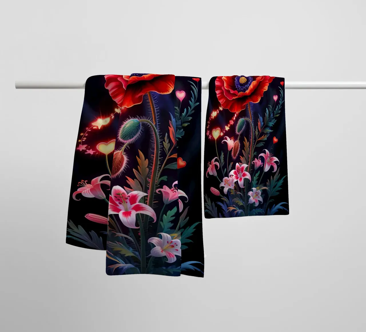 Red Flower Glowing asciugamano da bagno da Jeff Studio