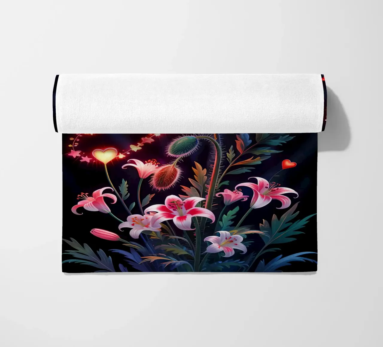 Red Flower Glowing beach towel by Jeff Studio