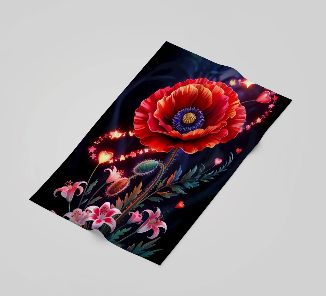 Red Flower Glowing beach towel by Jeff Studio