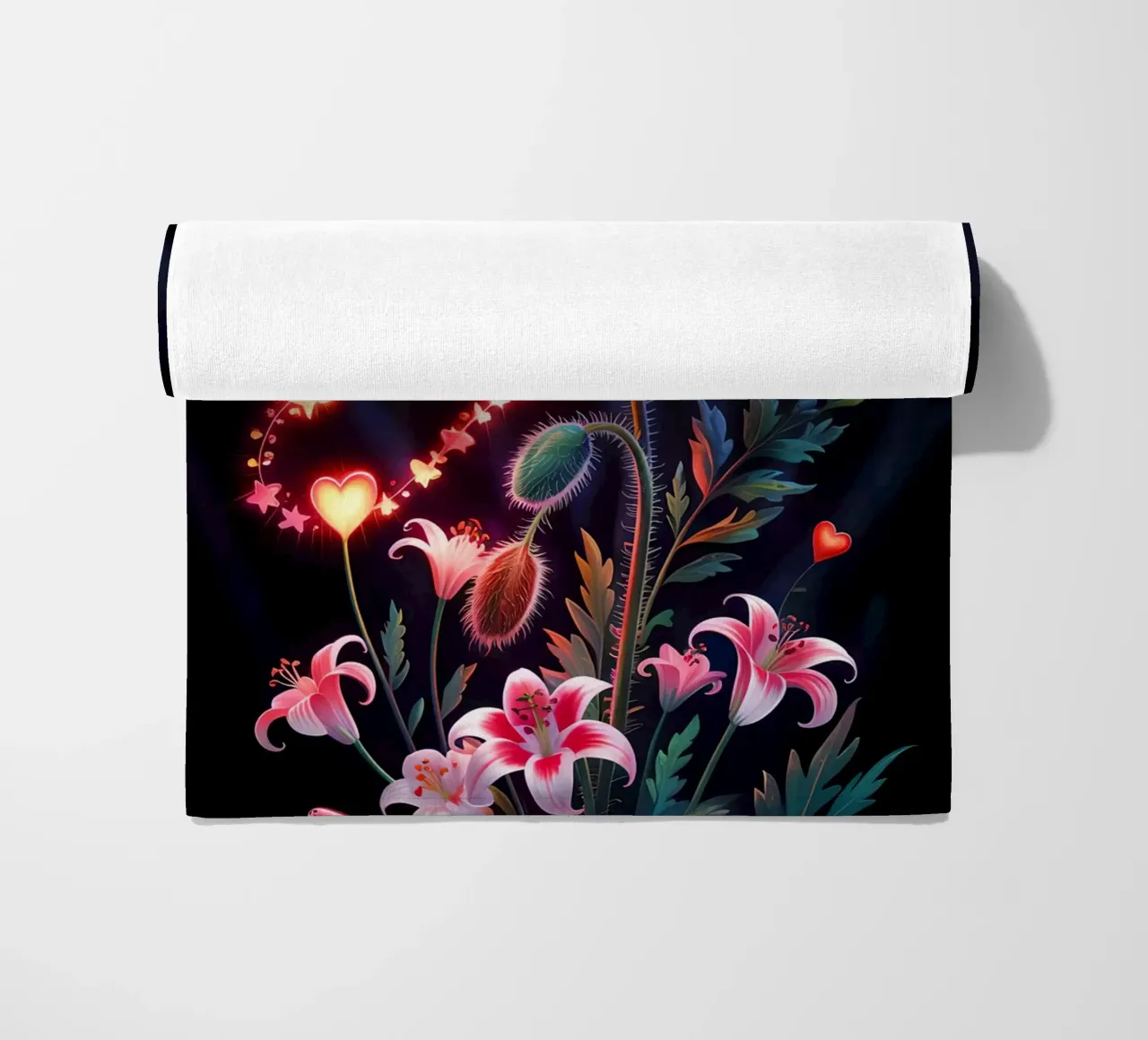 Red Flower Glowing beach towel by Jeff Studio