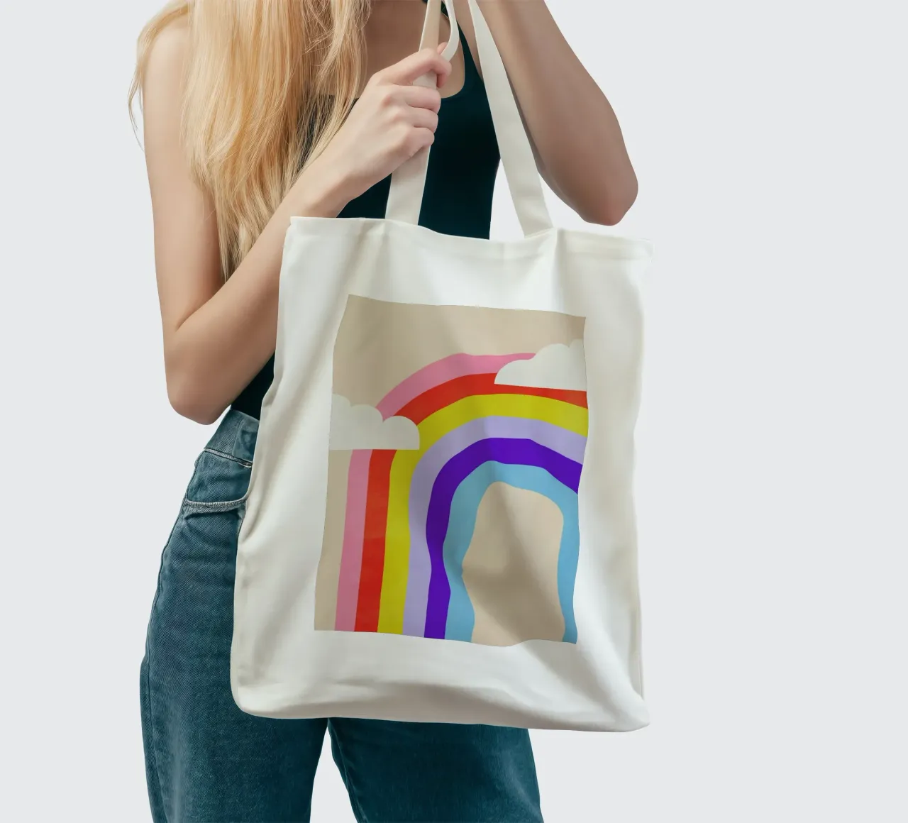 Rainbow and Clouds borsa in juta da Little Flourishes