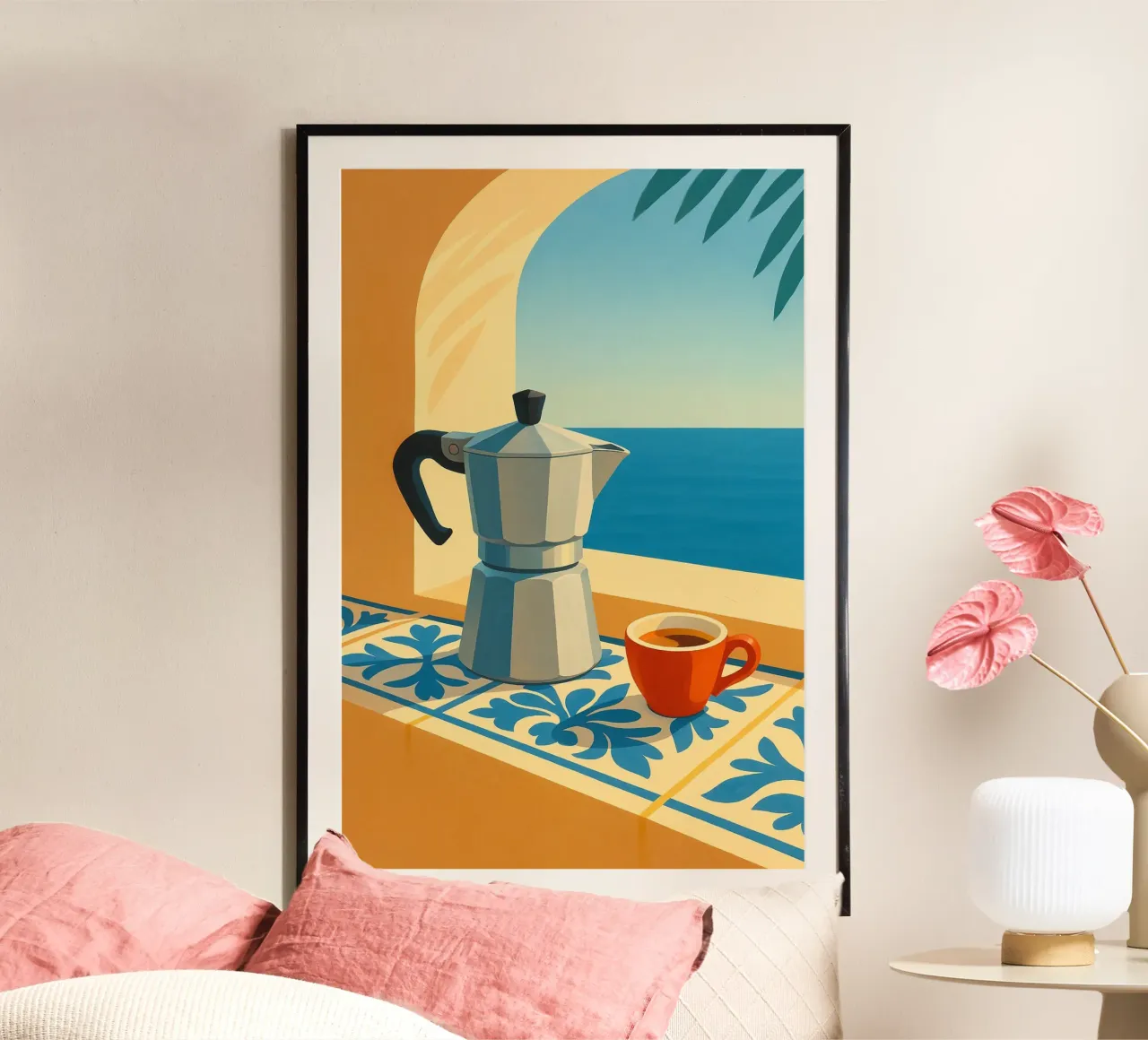 Morning Espresso by the Mediterranean poster da Mosaic Dialogue