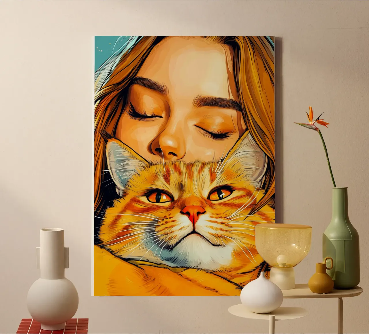Ti amo gattino 3 tela con Cornice a cassetta da Justyna Jaszke JBJart