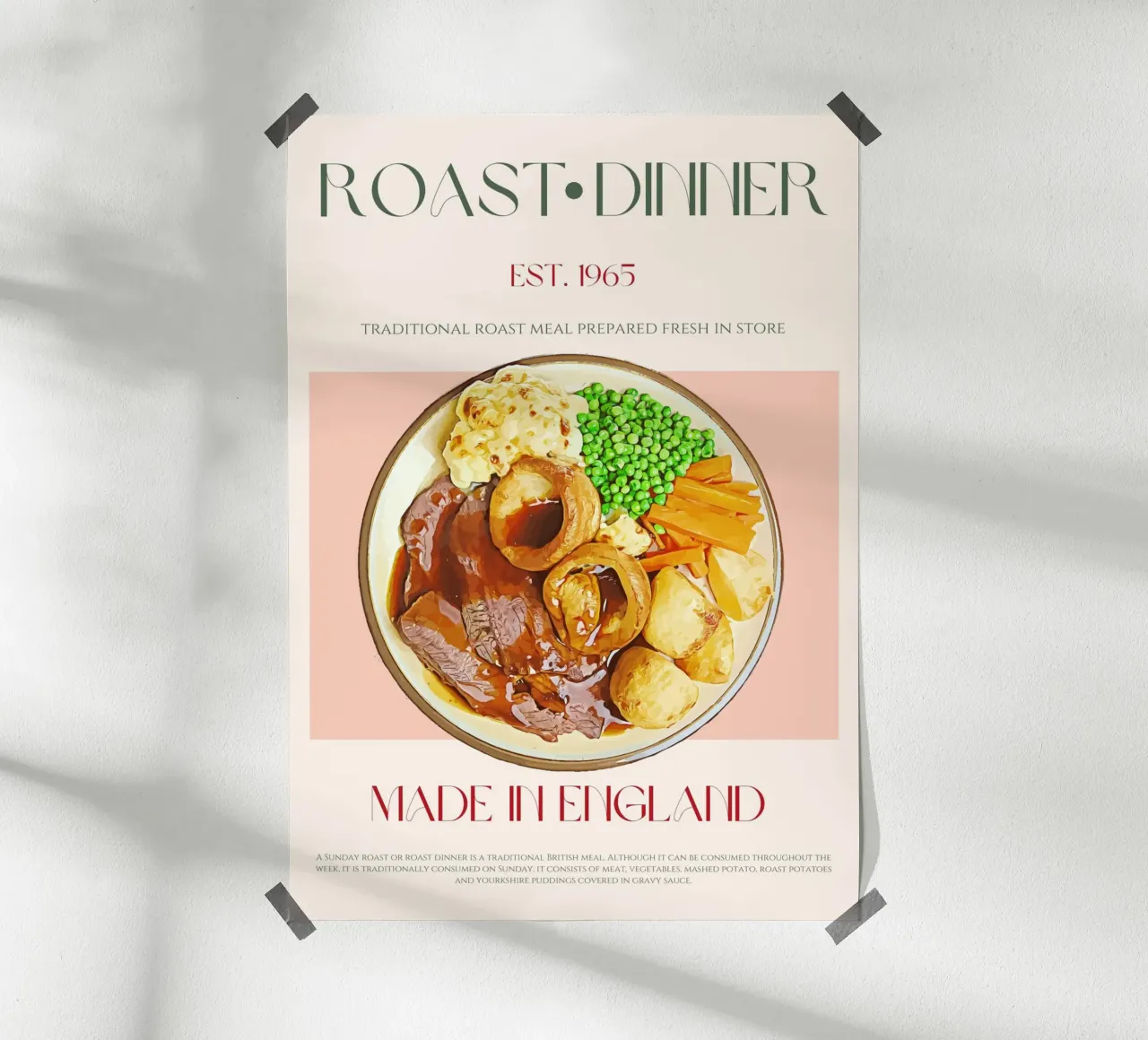 Stampa cena arrosto all'inglese poster con telaio in plastica da KOKRPrints