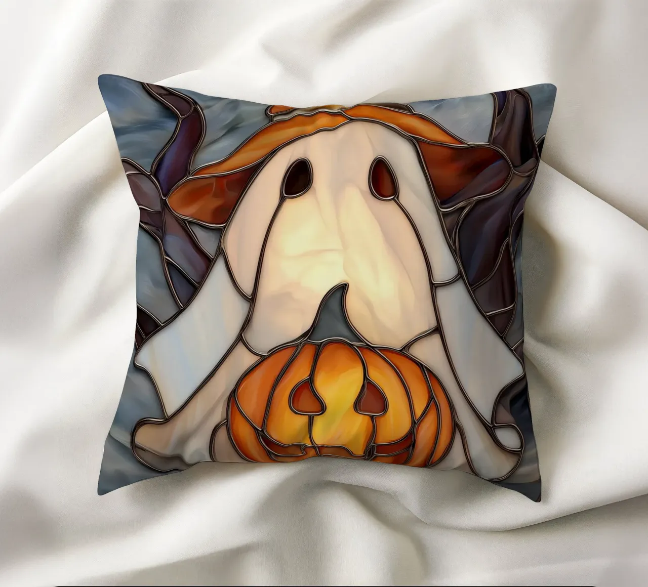 Fantasma di Halloween con lanterna di zucca cuscino da Fleur de Lys