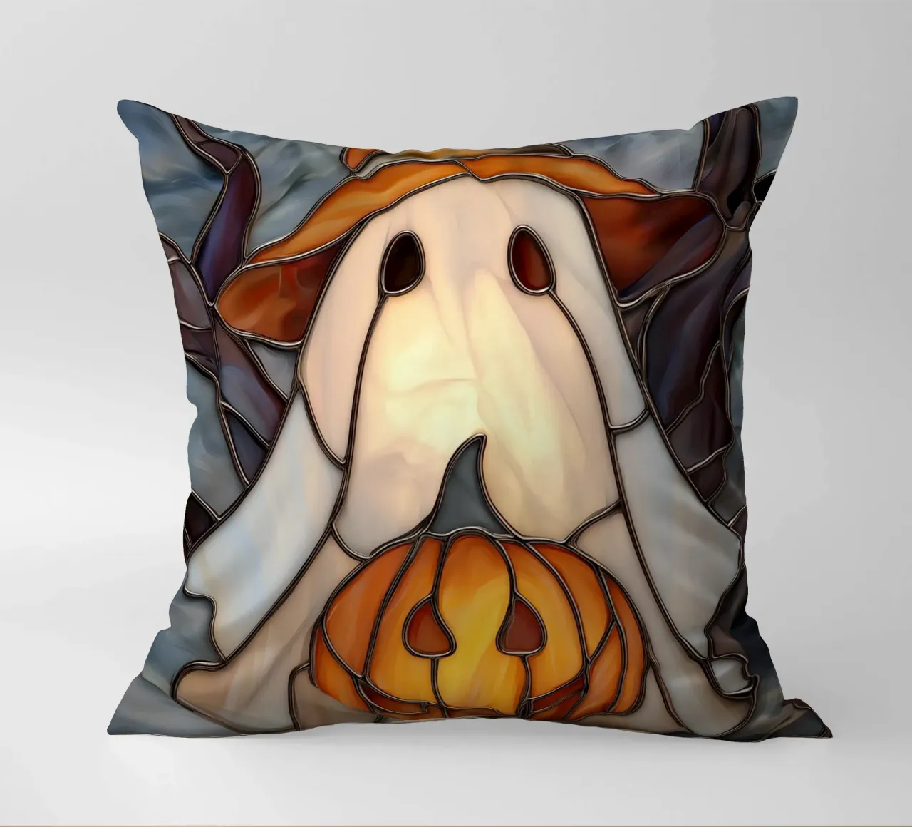 Fantasma di Halloween con lanterna di zucca cuscino da Fleur de Lys