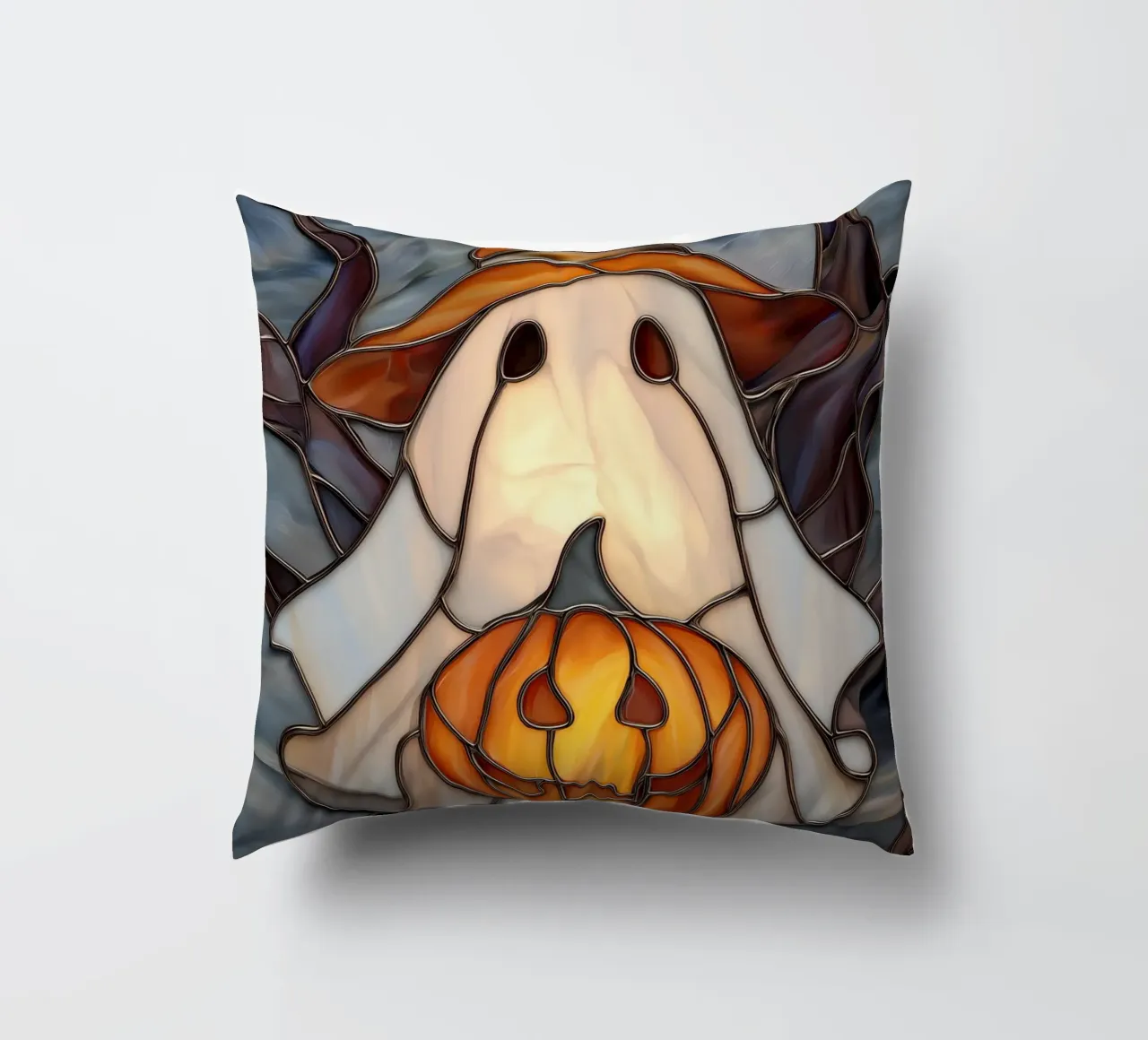Fantasma di Halloween con lanterna di zucca cuscino da Fleur de Lys