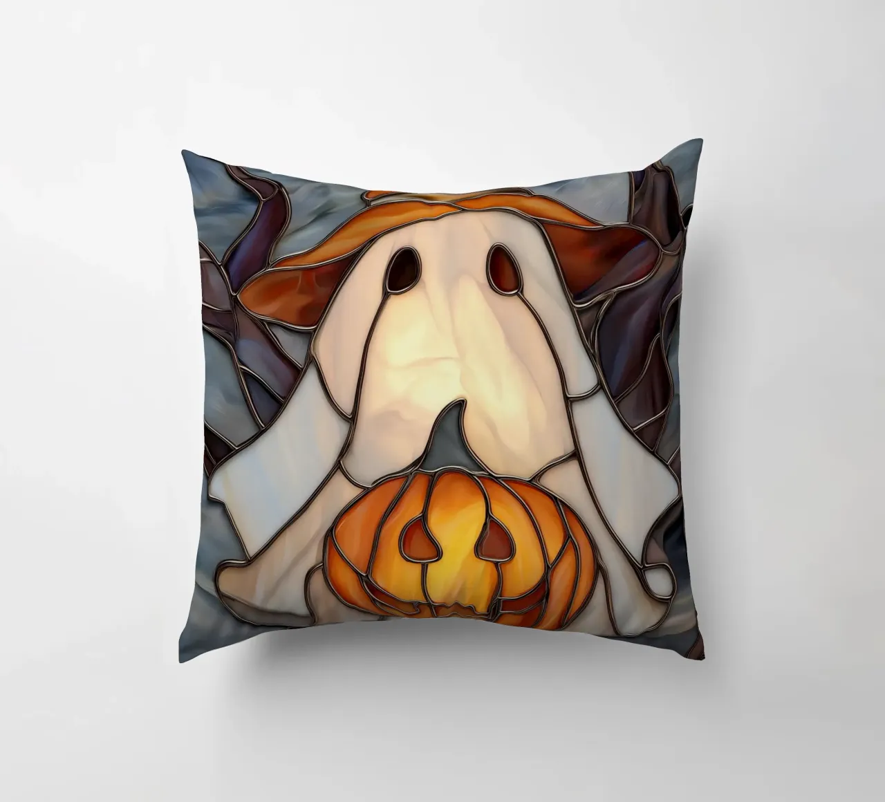 Fantasma di Halloween con lanterna di zucca cuscino da Fleur de Lys