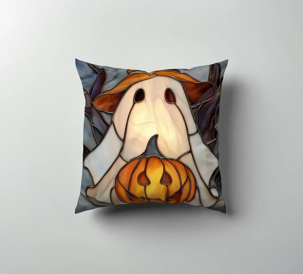 Fantasma di Halloween con lanterna di zucca cuscino da Fleur de Lys