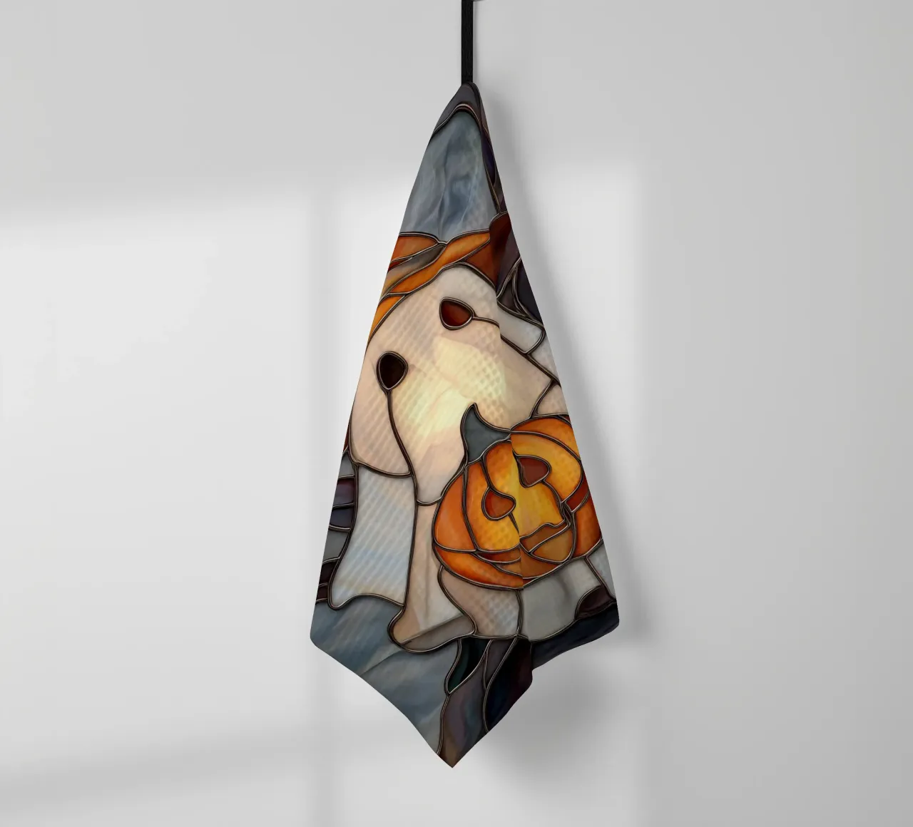 Fantasma di Halloween con lanterna di zucca canovaccio da cucina da Fleur de Lys