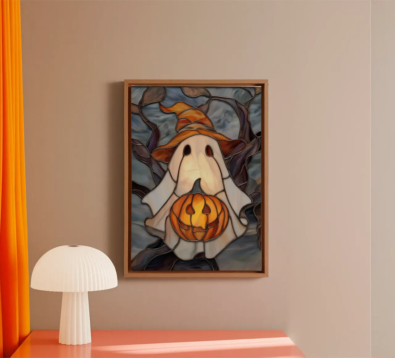 Fantasma di Halloween con lanterna di zucca tela con Cornice a cassetta da Fleur de Lys