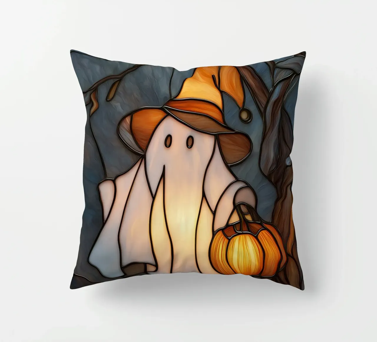Fantasma di Halloween con lanterna di zucca cuscino da Fleur de Lys