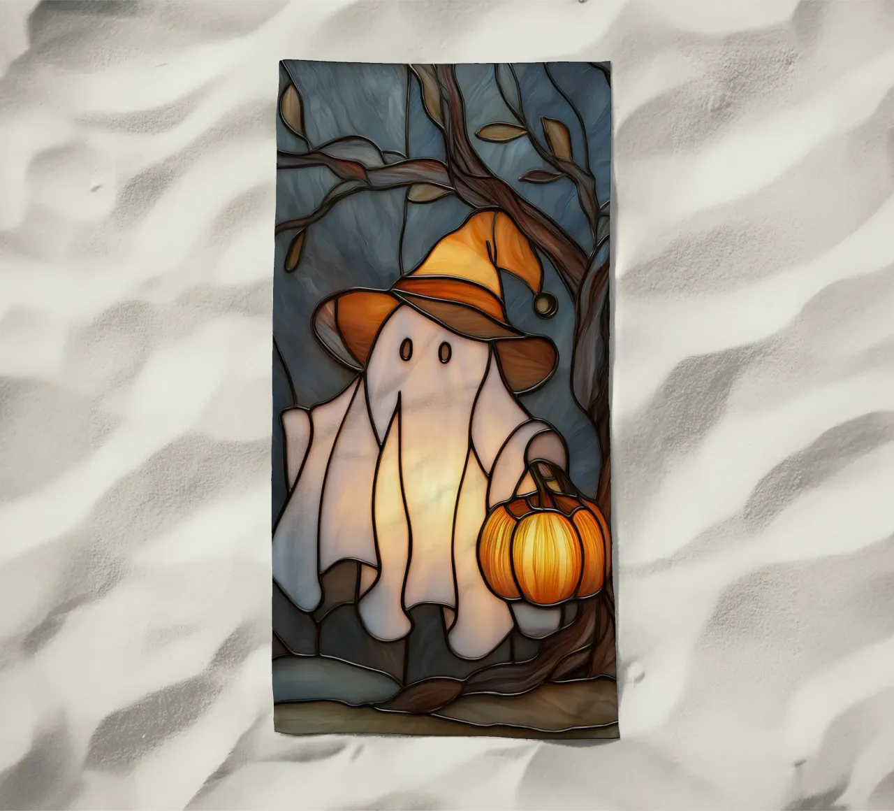 Fantasma di Halloween con lanterna di zucca telo mare da Fleur de Lys