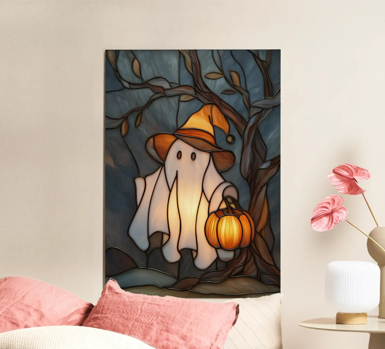 Fantasma di Halloween con lanterna di zucca carta hahnemühle da Fleur de Lys