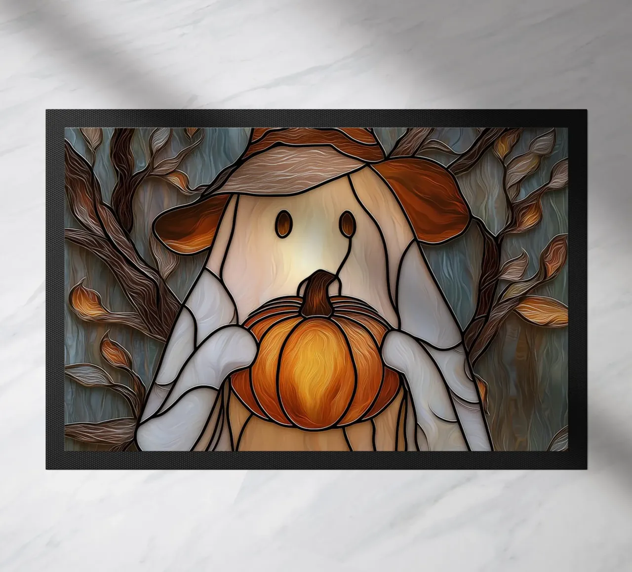 Fantasma di Halloween con lanterna di zucca zerbino da Fleur de Lys