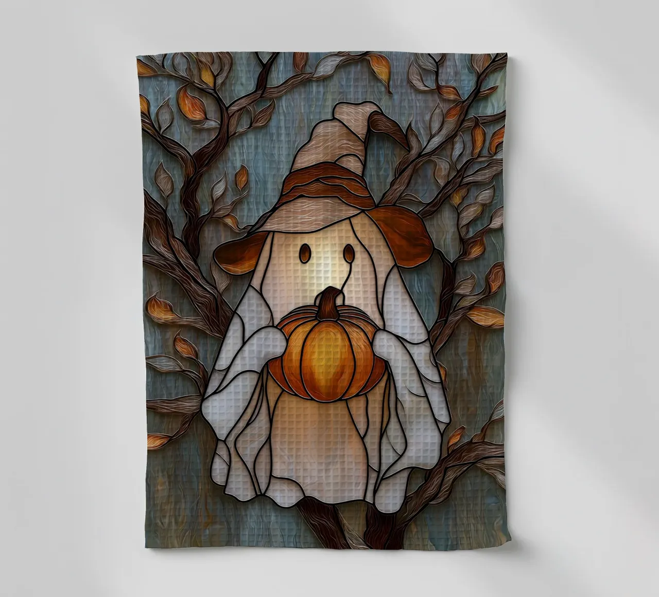 Fantasma di Halloween con lanterna di zucca canovaccio da cucina da Fleur de Lys