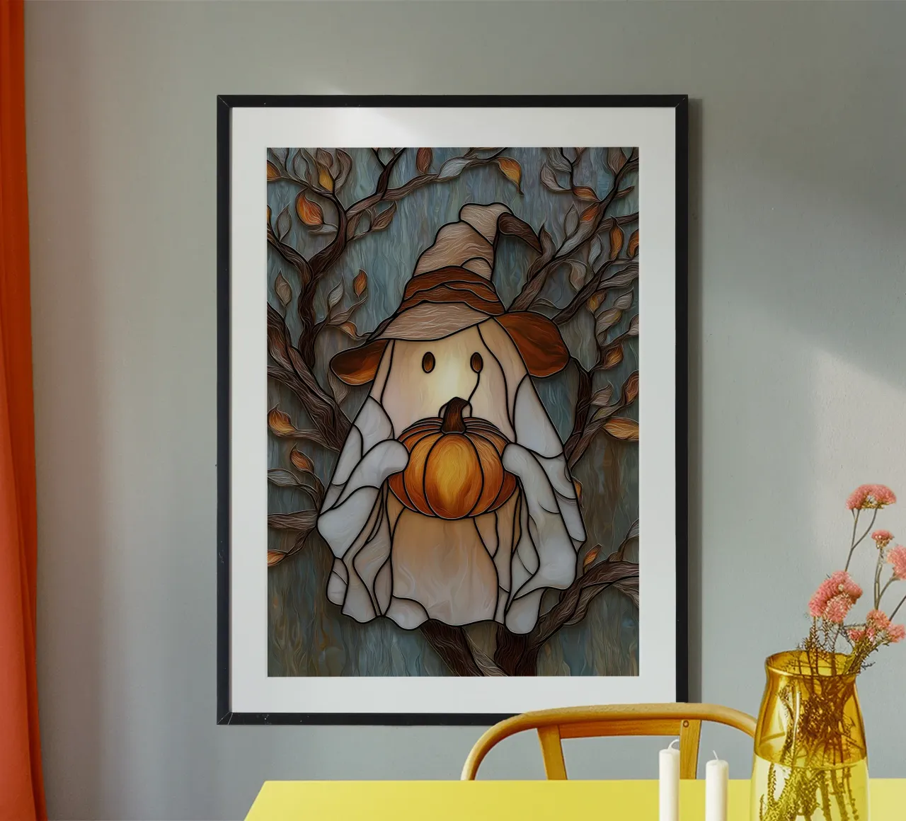 Fantasma di Halloween con lanterna di zucca carta hahnemühle da Fleur de Lys