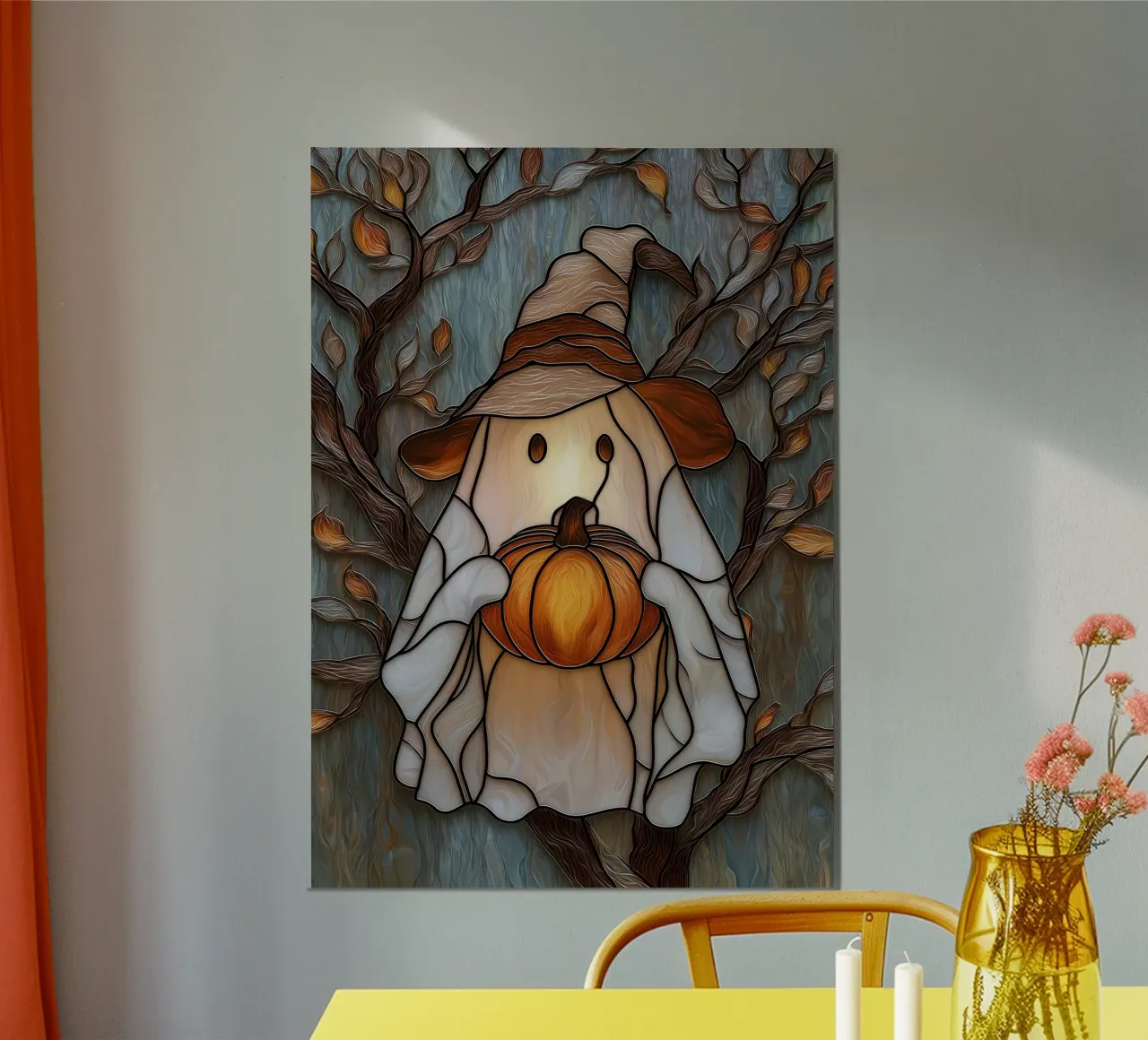 Fantasma di Halloween con lanterna di zucca carta hahnemühle da Fleur de Lys