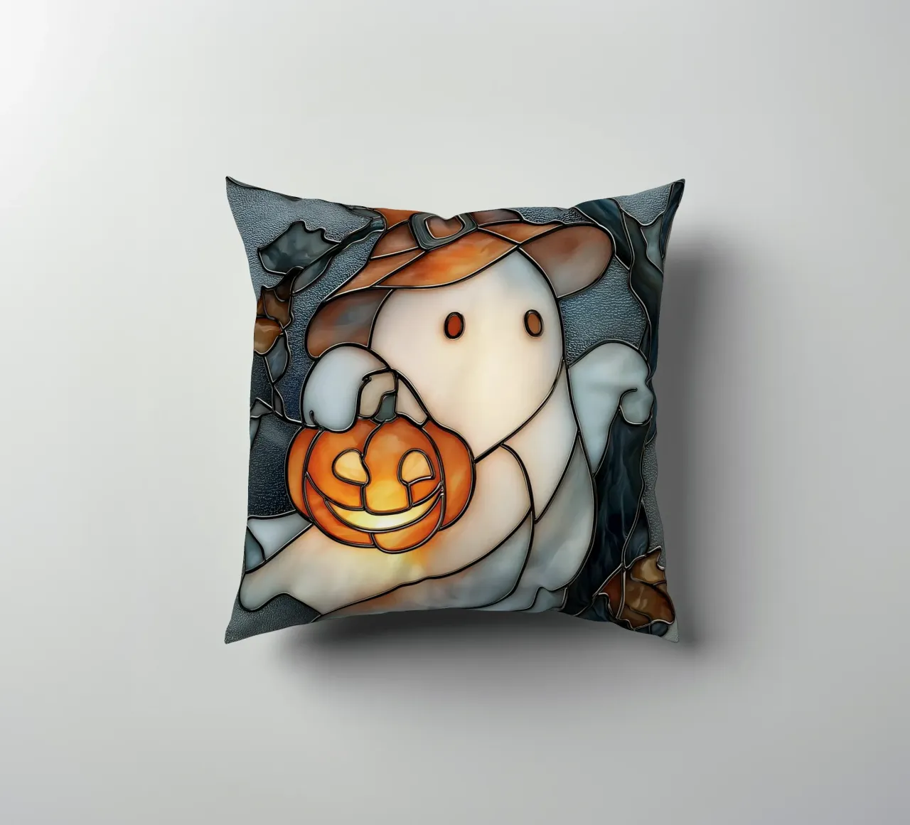 Fantasma di Halloween con lanterna di zucca cuscino da Fleur de Lys