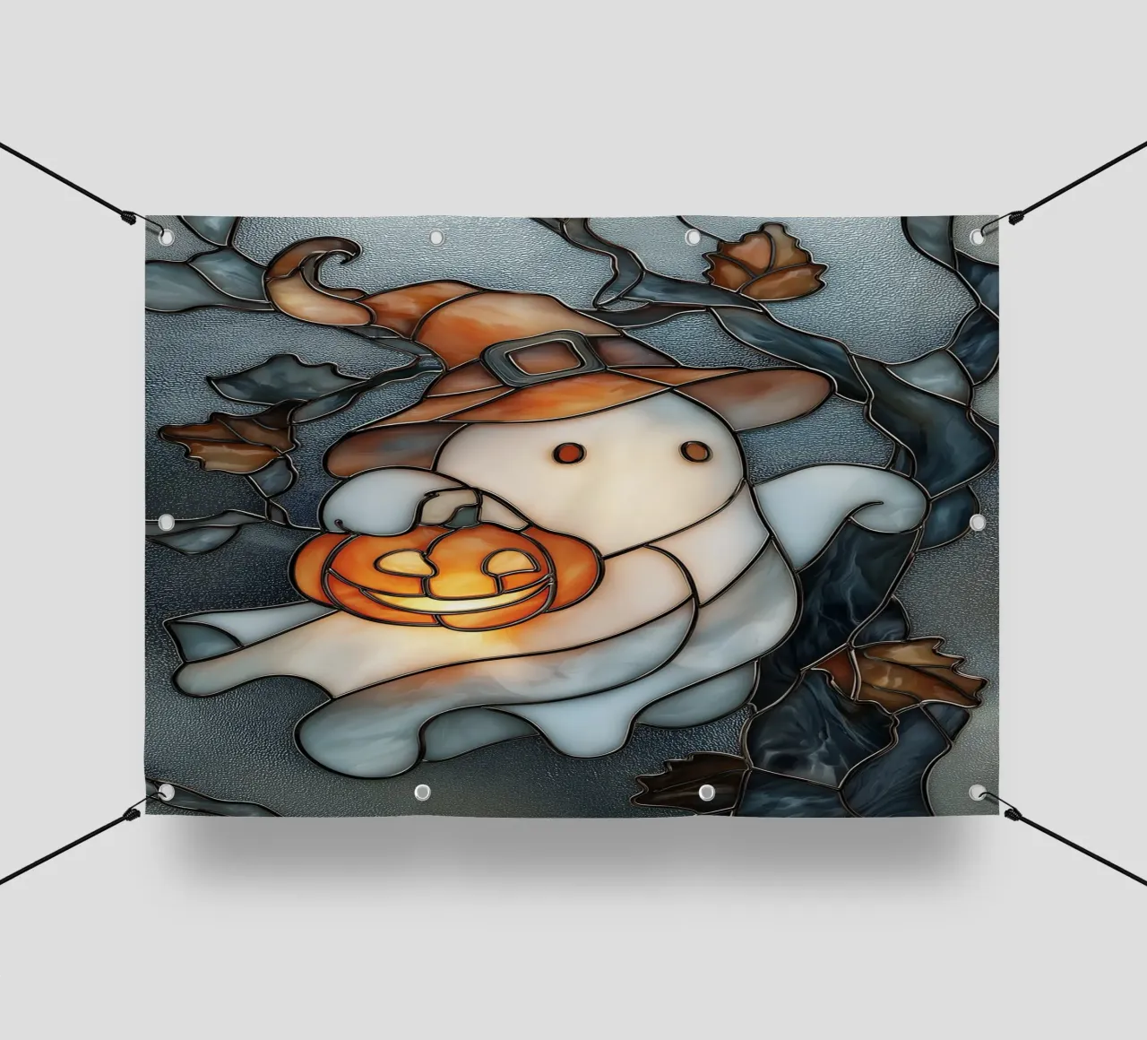 Fantasma di Halloween con lanterna di zucca telo in pvc da Fleur de Lys