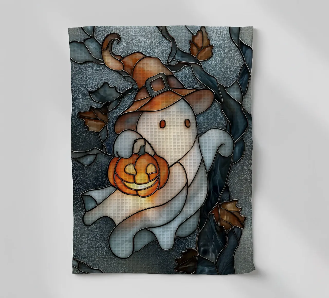 Fantasma di Halloween con lanterna di zucca canovaccio da cucina da Fleur de Lys