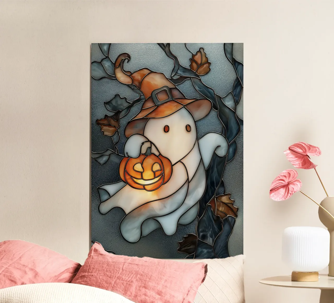 Fantasma di Halloween con lanterna di zucca carta hahnemühle da Fleur de Lys