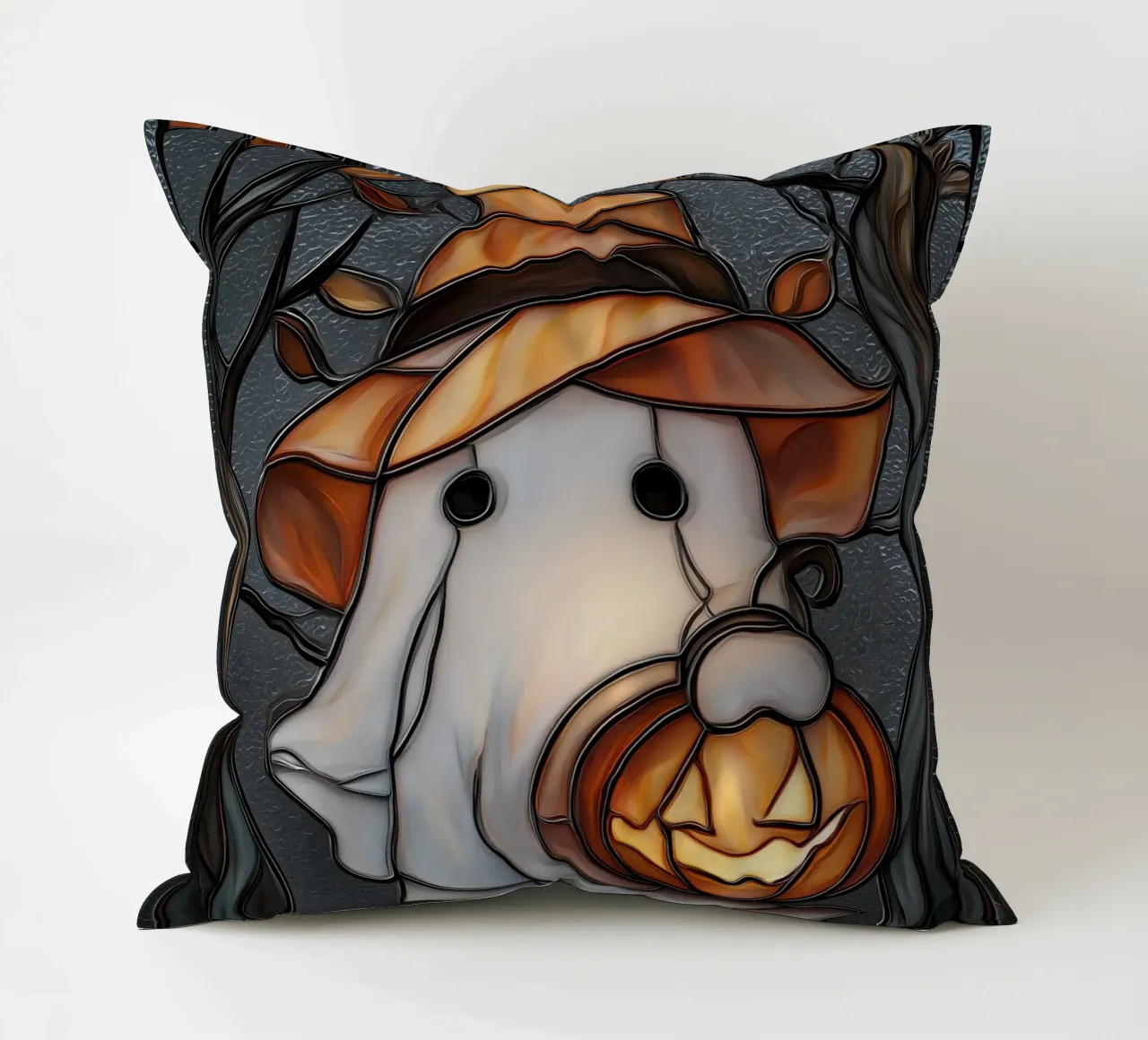 Fantasma di Halloween con lanterna di zucca cuscino da Fleur de Lys
