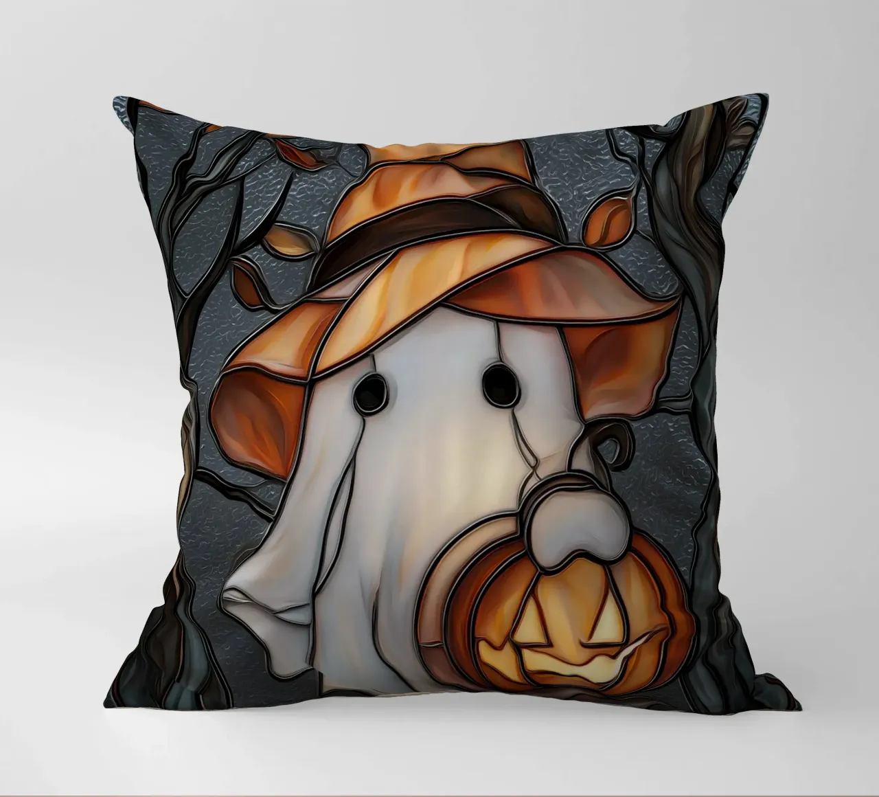 Fantasma di Halloween con lanterna di zucca cuscino da Fleur de Lys