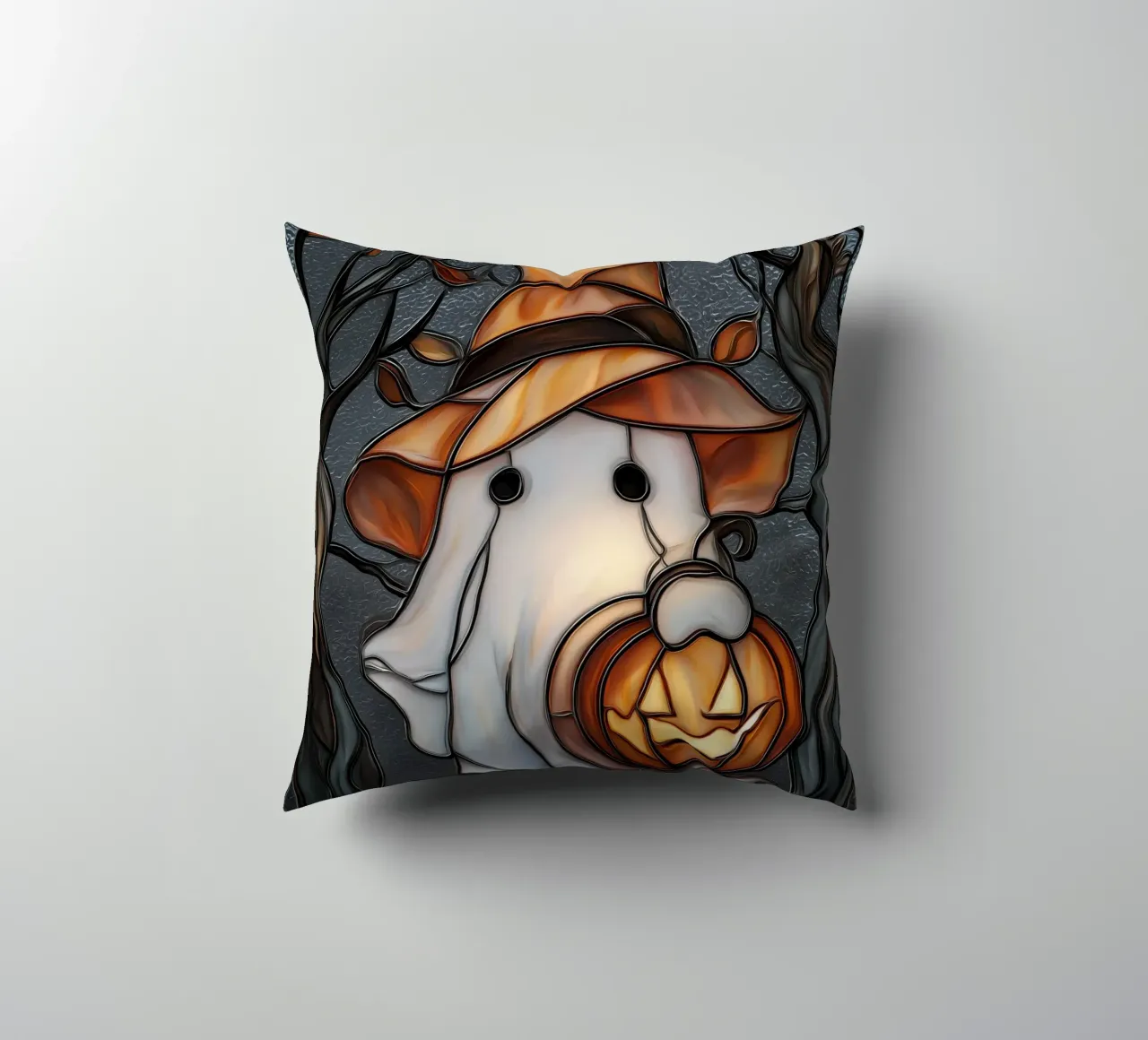 Fantasma di Halloween con lanterna di zucca cuscino da Fleur de Lys
