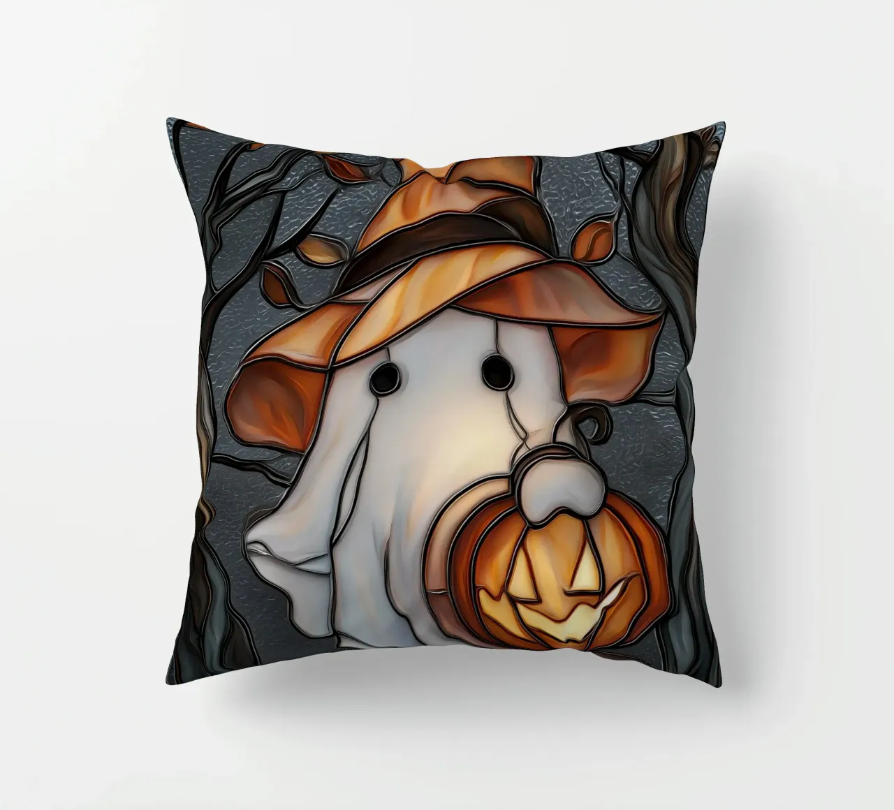 Fantasma di Halloween con lanterna di zucca cuscino da Fleur de Lys