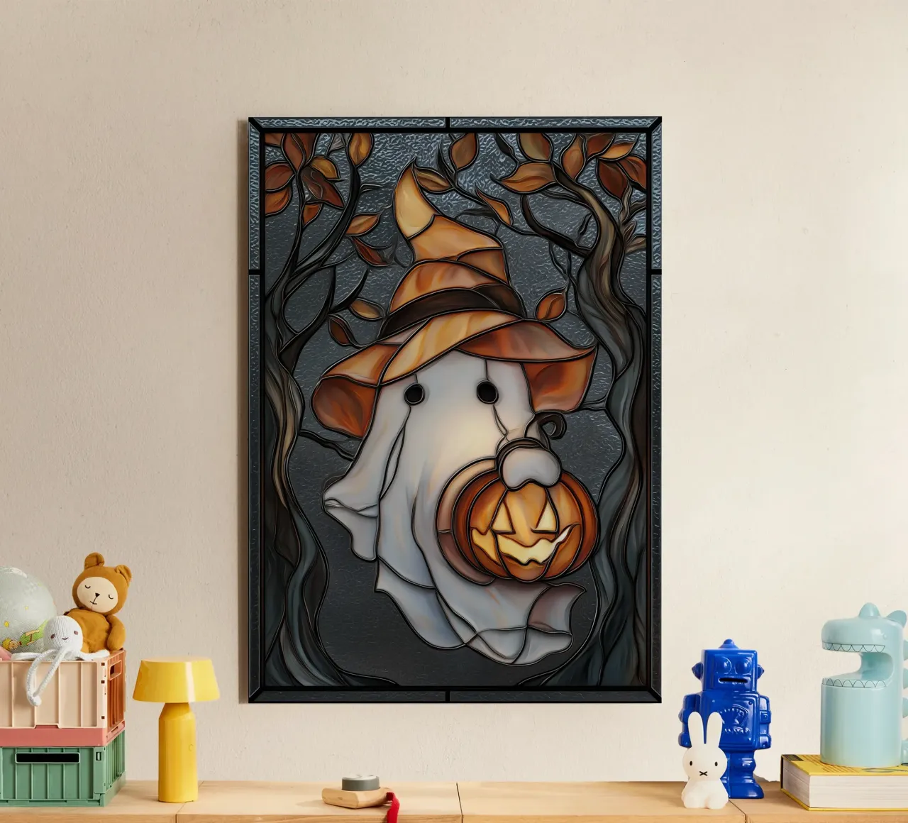Fantasma di Halloween con lanterna di zucca alluminio dibond da Fleur de Lys