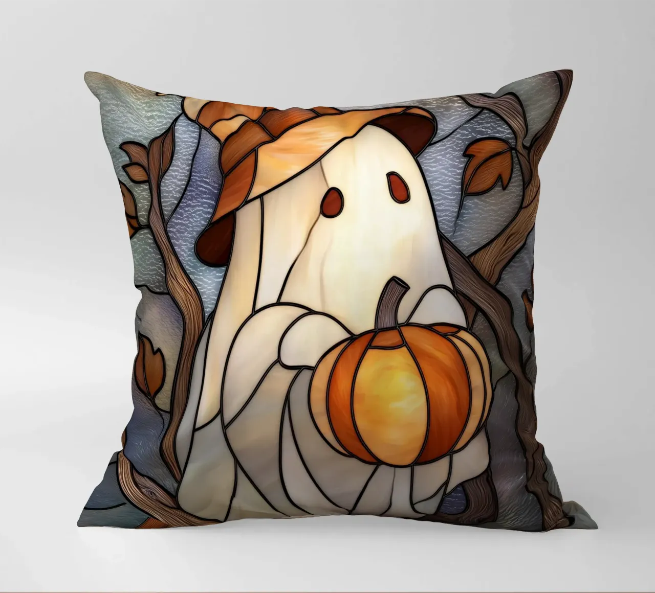 Fantasma di Halloween con lanterna di zucca cuscino da Fleur de Lys