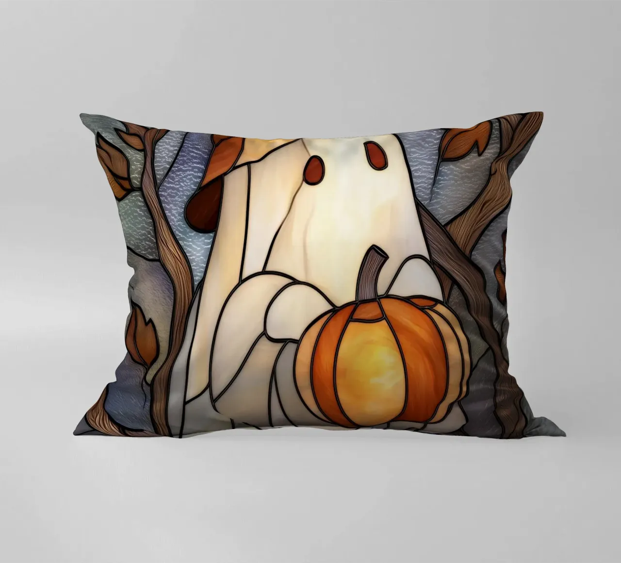 Fantasma di Halloween con lanterna di zucca cuscino da Fleur de Lys