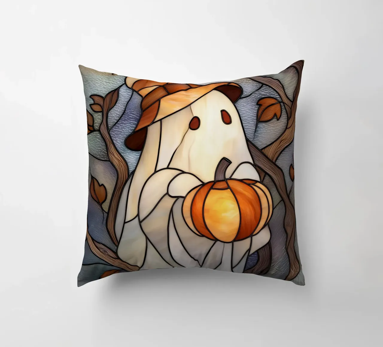 Fantasma di Halloween con lanterna di zucca cuscino da Fleur de Lys